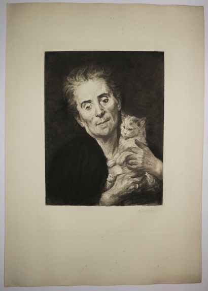 null DESBOUTIN Marcellin (1823 - 1902) - "Woman with a cat". Drypoint. Proof on wove...