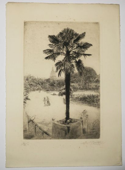 null BERTON Armand (1854 - 1917) - Réunion de 2 eaux-fortes: 1-"L'aubépine, terrasse...