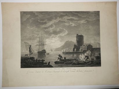 null VERNET Joseph (d'après) (1714 - 1789) - "La pêche de nuit". Eau-forte et burin...