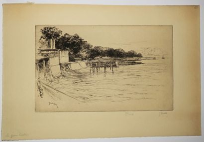 null LEHEUTRE Gustave (1861 - 1932) - Meeting of 5 etchings: 1-"The three boats (Brittany)"....