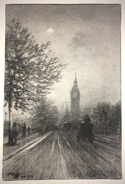 null BUHOT Félix (1847 - 1898) - "The Embankment, Westminster". 1892. Lithographie....