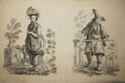 null PILLEMENT Jean (after) (1728 1808) - [Chinoiseries, Personnages]. Two etchings...