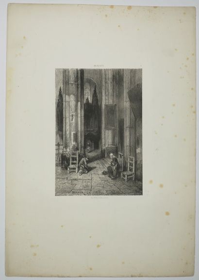 null HERVIER Adolphe (1818 - 1879) - Réunion de 4 lithographies: 1-"Intérieur d'église"....