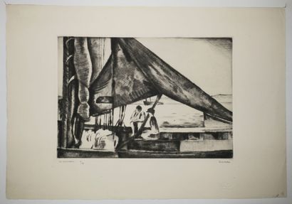 null GUASTALLA Pierre (1891 - 1968) - "La conversation (sur un bateau à St Tropez)"....