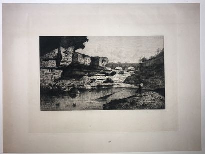 null APPIAN Adolphe (1818 - 1898) - "The Bridge of Hauteville". 1870. Original etching....