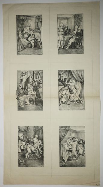 null EROTICA - "SOEUR AUGUSTIN". XIXème. 6 vignettes lithographiées et imprimées...