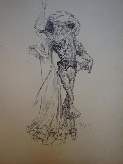 Lubin de BEAUVAIS (XIX-XXème s.) Lot de 12 dessins d'après CALLOT: eprsonnages de...
