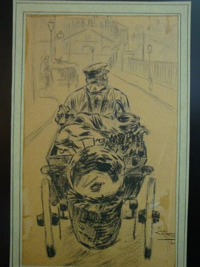 Lubin de BEAUVAIS (XIX-XXème s.) Lot d'1 huile et 1 dessin: le couple et l'autom...
