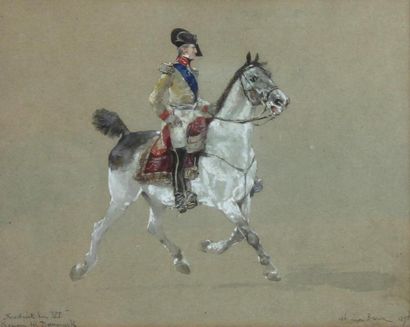 John Lewis Brown (1829-1890) Frederick VI, roi du Danemark (1808-1839) à cheval Aquarelle...