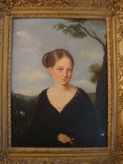 Ecole du XIXe siècle Portrait de jeune fille Huile sur toile. 32 x 24 cm