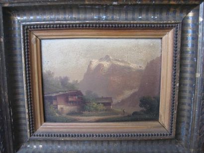 Ecole Française fin XIX-ème «Vue de Montagne». Huile sur panneau. 15 x 20 cm