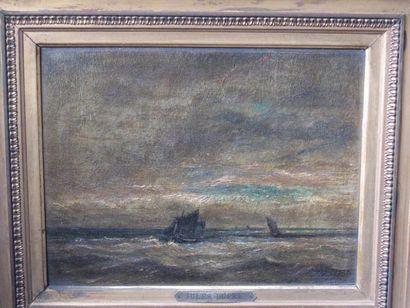 Jules DUPRE (1811-1889) «Couché de soleil». Huile sur toile. 21 x 27 cm