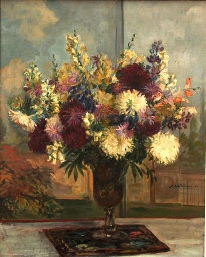 BLANCHE Jacques-Emile 1861-1942 Vase de fleurs Huile sur toile, signée en bas à droite...