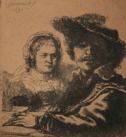 null REMBRANDT H. van Rijn (1606 - 1669) - "Autoportrait, Rembrandt et Saskia" (Selfportrait,...