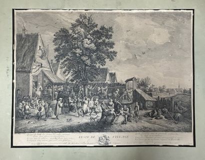 null LOT of 3 ENGRAVINGS AFTER TENIERS: "Flemish Freemasons in Lodge", "Flemish Revels"...