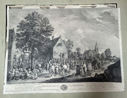 null LOT of 3 ENGRAVINGS AFTER TENIERS: "Flemish Freemasons in Lodge", "Flemish Revels"...