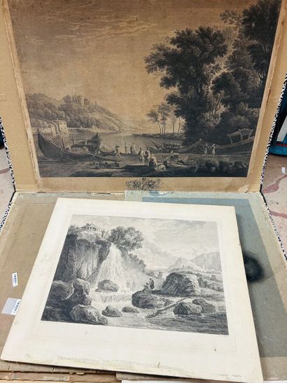 null LOT OF APPROXIMATELY 15 ENGRAVINGS in black or in colors. Various subjects and...