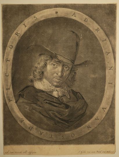 null VAN OSTADE Adrian (1610 - 1685) (after) - "Portrait of Adrian van Ostade". Etching...