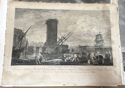 null LOT of about 10 ENGRAVINGS after J. VERNET of which "The PORT OF CETTE in Languedoc",...