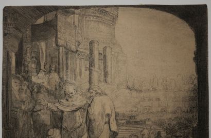 null REMBRANDT H. van Rijn (1606 - 1669) - "Pierre et Jean à la Porte du Temple"...