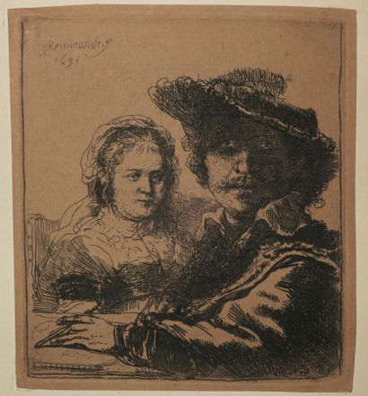 null REMBRANDT H. van Rijn (1606 - 1669) - "Autoportrait, Rembrandt et Saskia" (Selfportrait,...