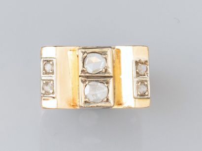 null Tank ring in 18K yellow gold and platinum, set with rose-cut diamonds. Circa...