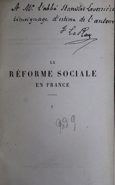 null - LE PLAY (Frédéric) : La Réforme Sociale en France. Paris, Dentu, troisième...