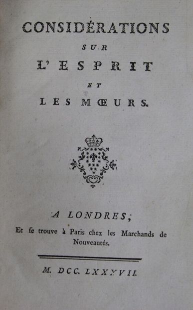 null SENAC DE MEILHAN (Gabriel): Considérations sur l'esprit et les moeurs. London,...