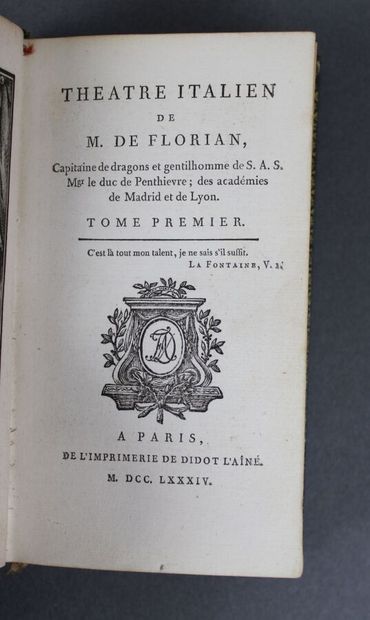 null RELIURE. FLORIAN (Jean Pierre Claris de) : Théâtre Italien. Paris, Didot 1784-1786 ;...