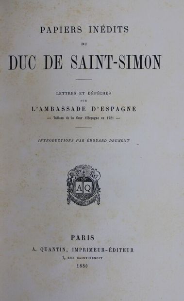 null SAINT-SIMON duc de) : Papiers inédits du duc de Saint-Simon. Lettres et Dépêches...