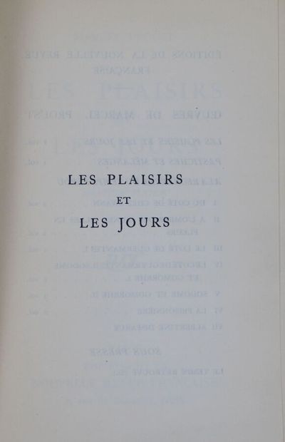 null - PROUST (Marcel): - Les Plaisirs et les Jours. Paris, NRF, 1924; in 12, 277...
