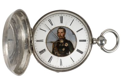 null Pocket watch with the portrait of Alexander II in great uniform. G. Morel, 19th...