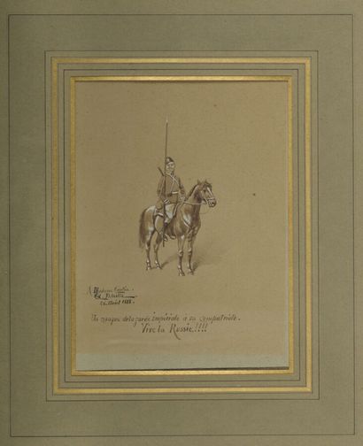 null Edouard Detaille. Cossack of the Imperial Guard, on horseback.
Watercolor and...