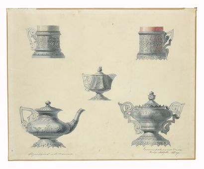 null Clavdy Vassilievitch Lebedev (1852-1916). Sketch of a neo-Russian tea service....