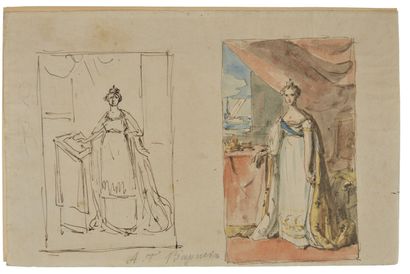 null Jean-Laurent Monnier (?). Portrait of the Empress Elisabeth Alexeevna. Two sketches...