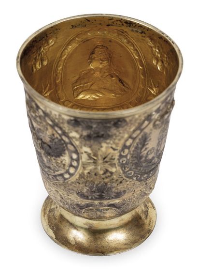 null Vasily Nikitin. Covered silver & gilt cup, with effigy, figure & arms of the...