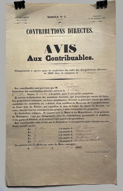 null ( IMPOTS - AUVERGNE - RHONE ALPES - 73 - SAVOIE) - Département de la Savoie...