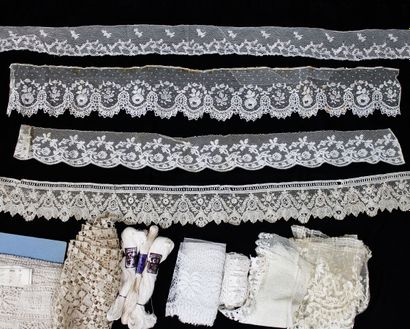 null Important lot of lace: including various lengths of Valenciennes, Application...