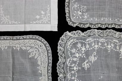 Lot of seven handkerchiefs in linen and embroidery,...