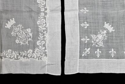 Two handkerchiefs in finely embroidered linen,...