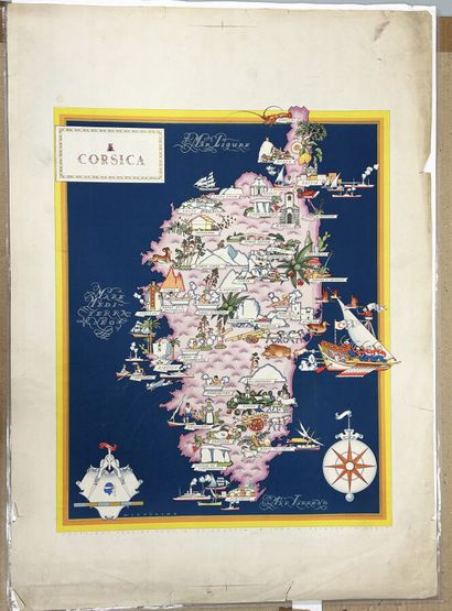 null CORSICA - MAP of CORSICA - "CORSICA". 1940. Lithography in colors, on wove paper....