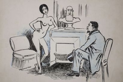 null DRAWING by Fernand FAU (active in Paris around 1900) - "- Come on, charming...