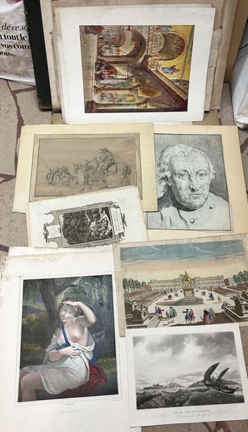 null LOT de GRAVURES & DESSINS. Sujets divers dont Portrait de Rousseau et Album...