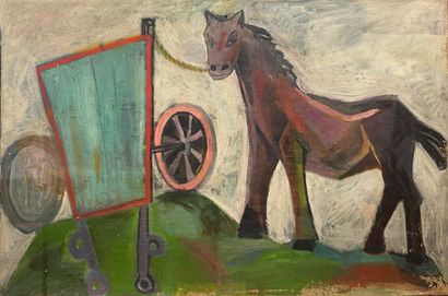 null Foreign school, circa 1940 : "Horse and Cart". Oil on canvas. Unsigned. Small...
