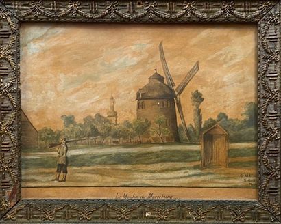 null French school beginning of the XXth Century: "The Mill of Merseburg". Watercolor...
