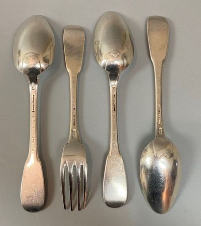 null Three spoons and a fork uniplat model in silver Angers End of the XVIIIth Century....