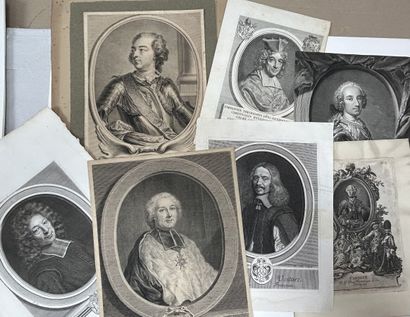 null LOT DE PORTRAITS, environ 7 gravures, dont le PORTRAIT de LOUIS QUINZE par J....