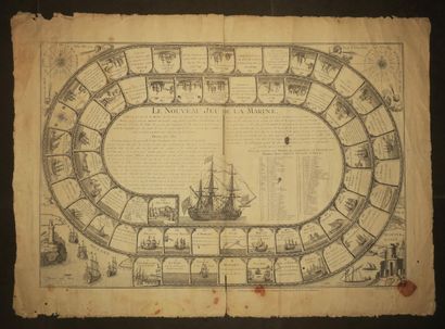 null OLD GOOSE GAME - "The New Navy Game". 18th century. Engraving. Layered paper....