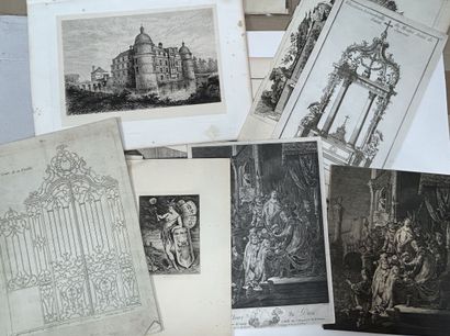 null LOT OF MISCELLANEOUS ENGRAVINGS including 2 prints after Rembrandt. Architecture,...