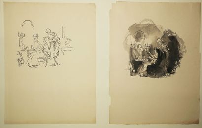null ALLEGORIE - CHADEL Jules (1870 - 1942) - [Femme coiffée par la Mort]. Deux bois...